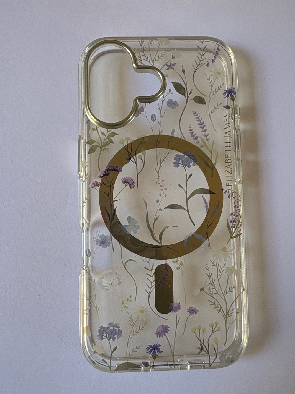 Elizabeth and James Clear Floral MagSafe-Compatible Phone Case in Gold Accent